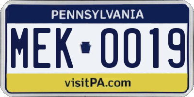 PA license plate MEK0019