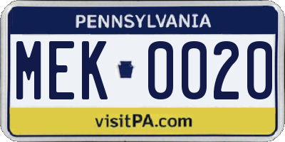 PA license plate MEK0020