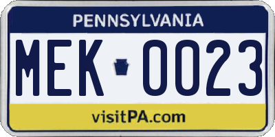 PA license plate MEK0023