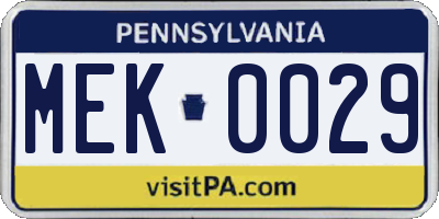 PA license plate MEK0029