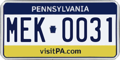 PA license plate MEK0031