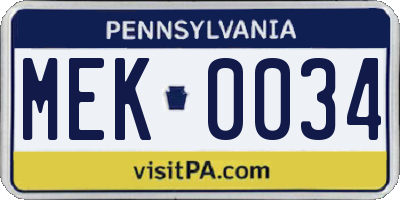 PA license plate MEK0034