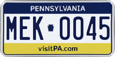 PA license plate MEK0045