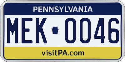 PA license plate MEK0046