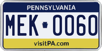 PA license plate MEK0060
