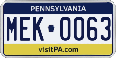 PA license plate MEK0063