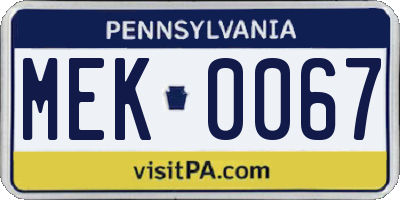 PA license plate MEK0067