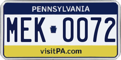 PA license plate MEK0072