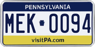 PA license plate MEK0094