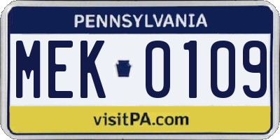 PA license plate MEK0109