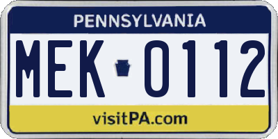 PA license plate MEK0112