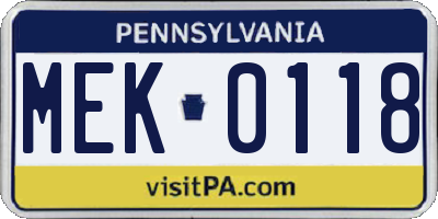 PA license plate MEK0118