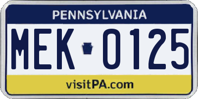 PA license plate MEK0125