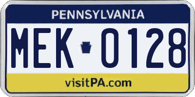 PA license plate MEK0128