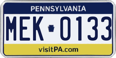 PA license plate MEK0133