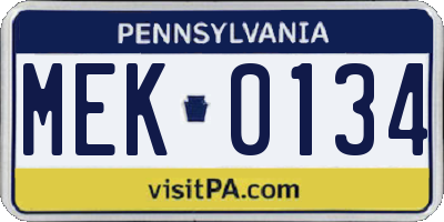 PA license plate MEK0134
