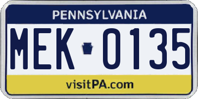 PA license plate MEK0135