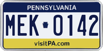 PA license plate MEK0142