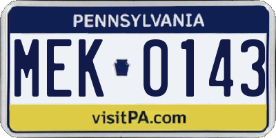 PA license plate MEK0143