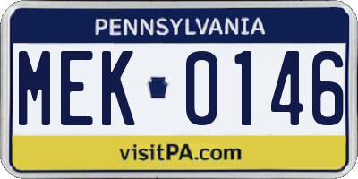 PA license plate MEK0146