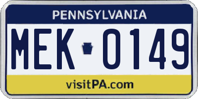 PA license plate MEK0149