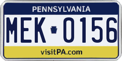 PA license plate MEK0156