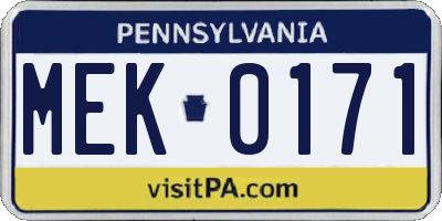 PA license plate MEK0171