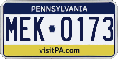 PA license plate MEK0173