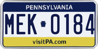 PA license plate MEK0184