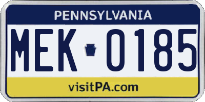 PA license plate MEK0185