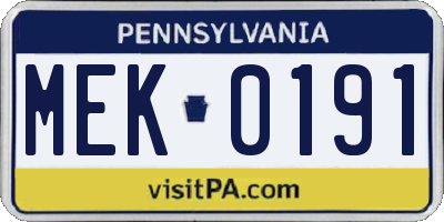 PA license plate MEK0191