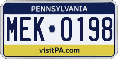 PA license plate MEK0198