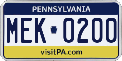 PA license plate MEK0200