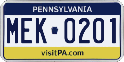 PA license plate MEK0201