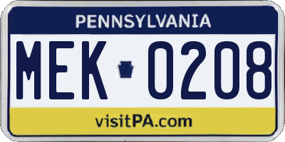 PA license plate MEK0208