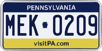 PA license plate MEK0209