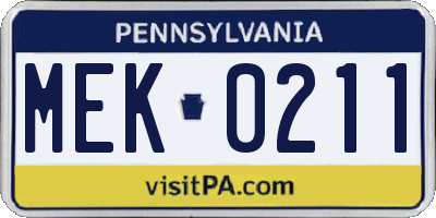PA license plate MEK0211