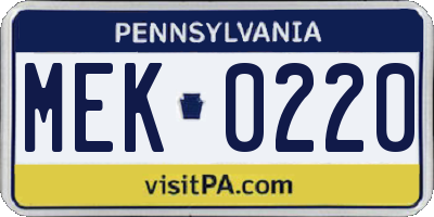 PA license plate MEK0220