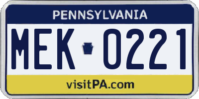 PA license plate MEK0221