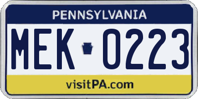 PA license plate MEK0223