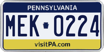 PA license plate MEK0224