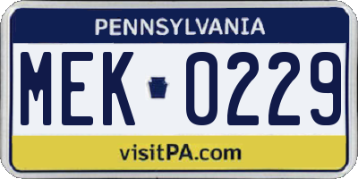 PA license plate MEK0229