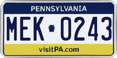 PA license plate MEK0243
