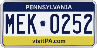 PA license plate MEK0252