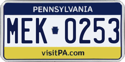 PA license plate MEK0253