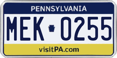 PA license plate MEK0255