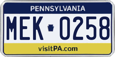 PA license plate MEK0258