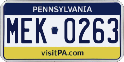 PA license plate MEK0263