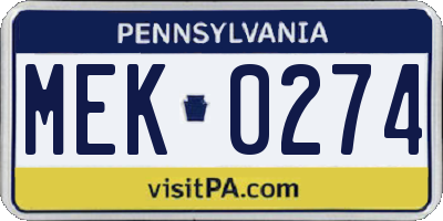 PA license plate MEK0274