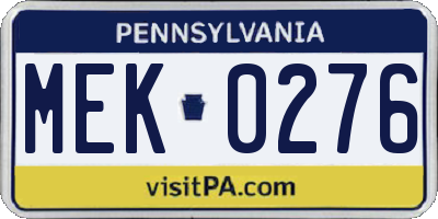 PA license plate MEK0276